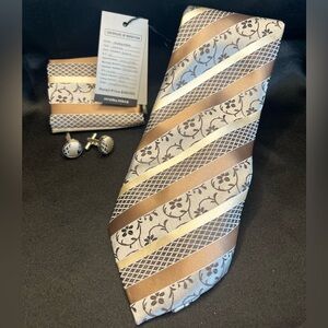 Silk Brown and Silver Men's Tie Set